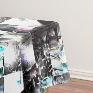 Square mosaic of messy textures in silver to cyan tablecloth