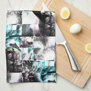 Square mosaic of messy textures in silver to cyan tea towel