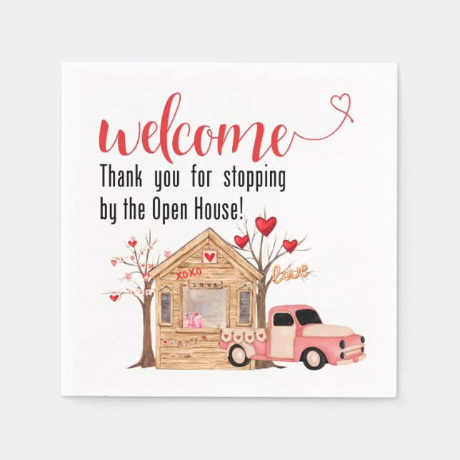 Square Napkins - Open House Valentines Truck (Front)