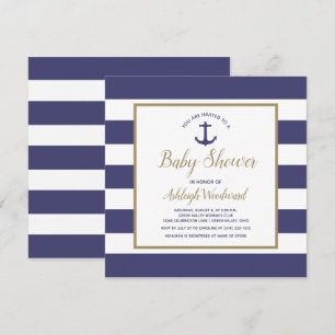 Square Nautical Anchor Navy Blue Boy Baby Shower Invitation