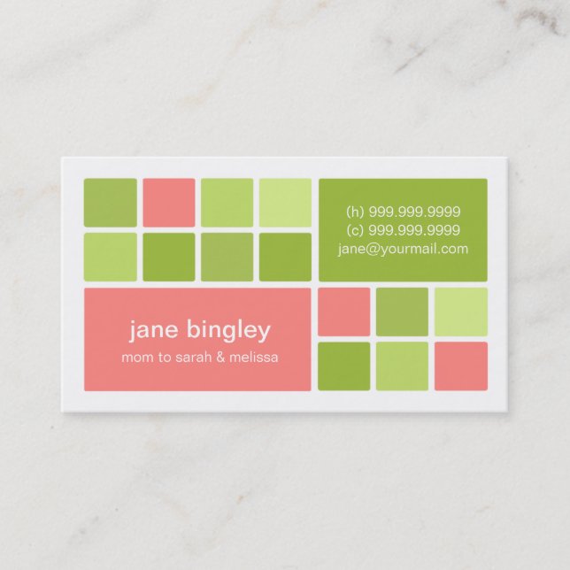 "Square One" Pink & Green Mummy Business Card (Front)