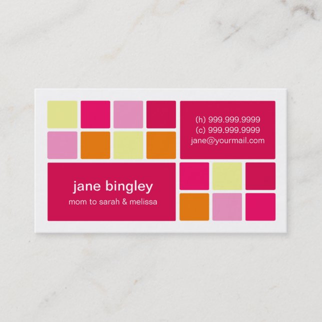 "Square One" Pink & Orange Mummy Business Card (Front)