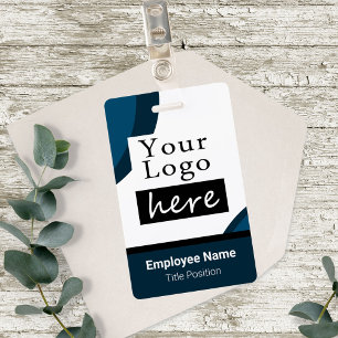 Square or Circle Style Logo Employee Name blue ID Badge