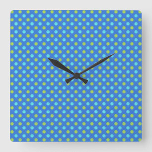 Square or Round Wall Clock, Blue Moons Polka Dots Clock