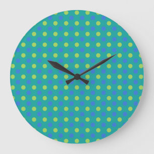 Square or Round Wall Clock, Blue Moons Polka Dots Large Clock