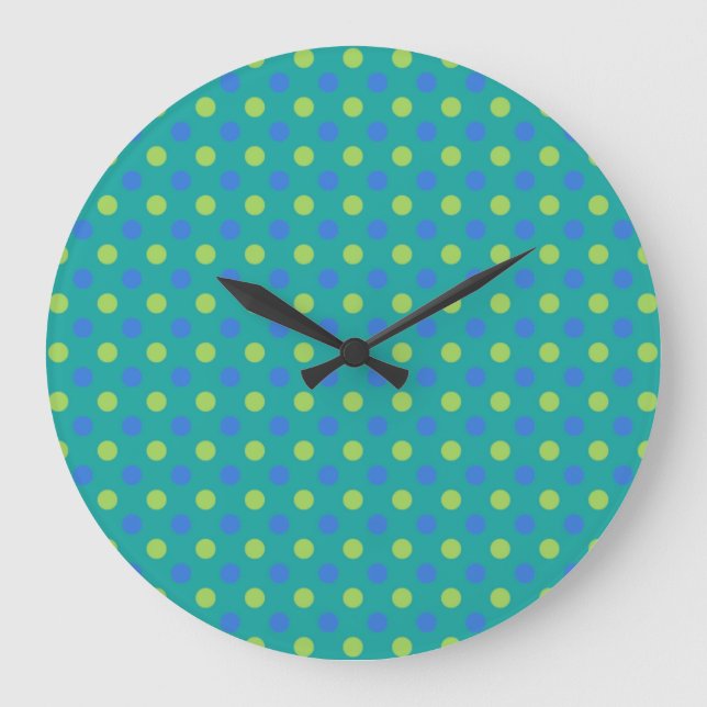 Square or Round Wall Clock, Blue Moons Polka Dots Large Clock (Front)