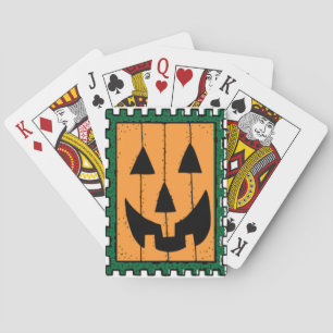 Square Orange Jack O' Lantern Halloween Playing Cards
