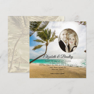 Square Palm Tree Tropical Wedding Photo Invitation