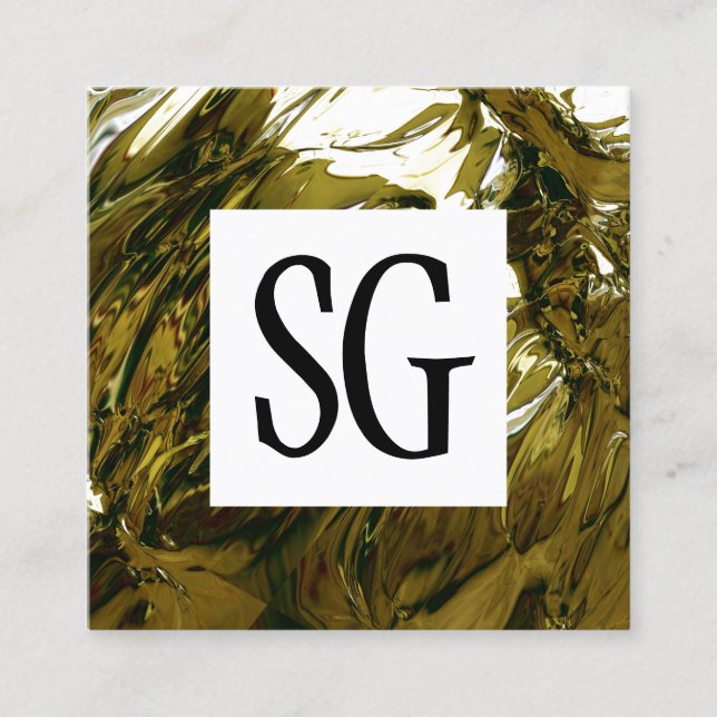 Square Panel - Initials - Abstract Liquid Gold Square Business Card (Front)