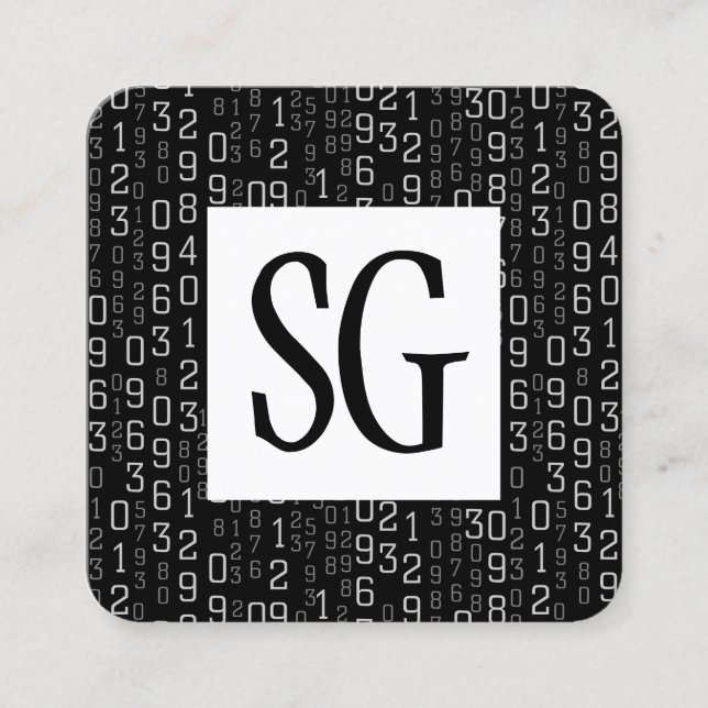 Square Panel - Initials - Cascading Numbers Square Business Card (Front)