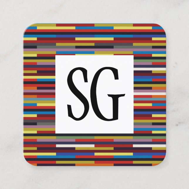 Square Panel - Initials - Colourful Stripes Square Business Card (Front)