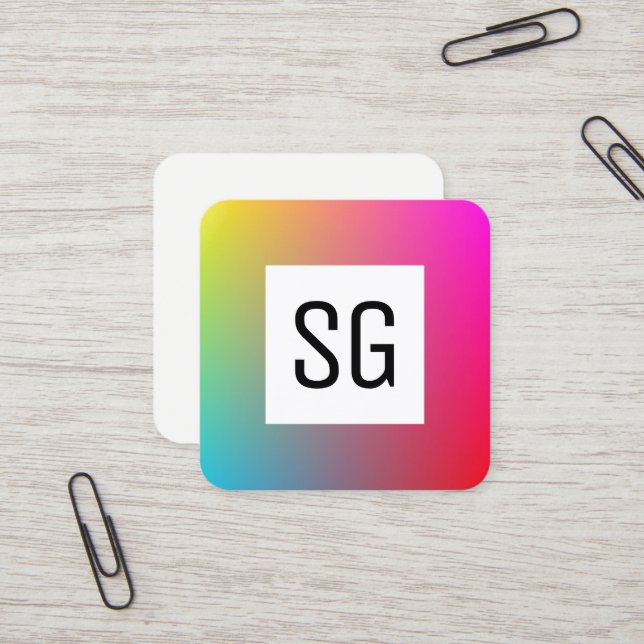 Square Panel - Initials - Gradient Y,M,B,R, Square Business Card (Front/Back In Situ)