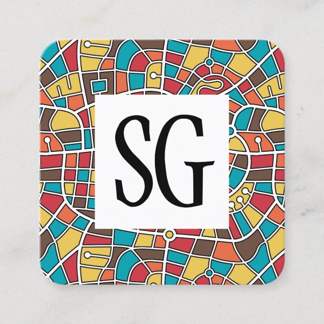 Square Panel - Initials - Map Pattern 030520 Business Card (Front)