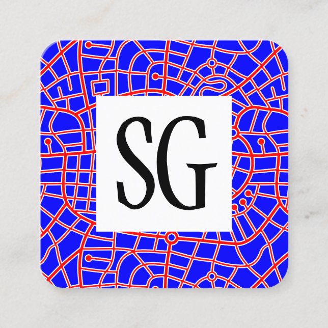 Square Panel - Initials - Map Pattern 030520 Square Business Card (Front)