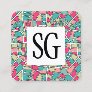 Square Panel - Initials - Map Pattern 030520 Square Business Card