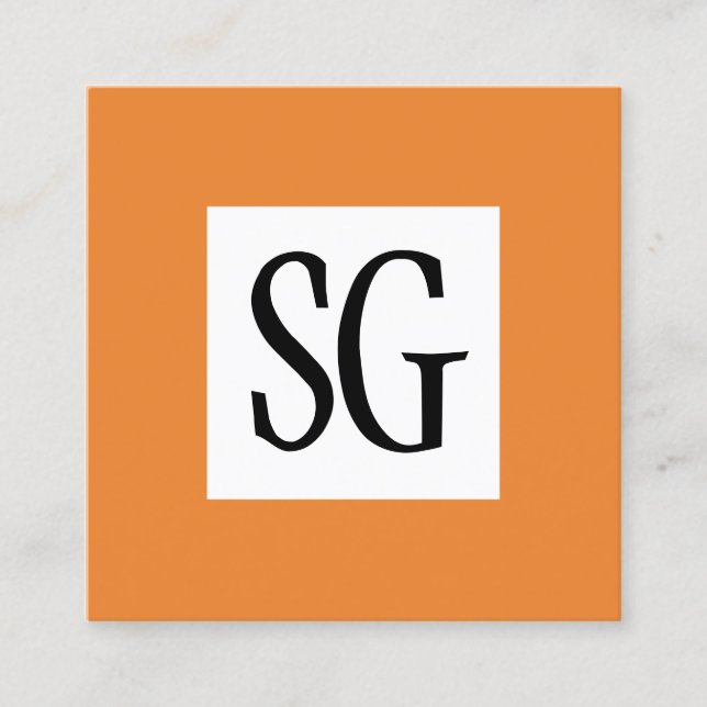 Square Panel - Initials - Orange Square Business Card (Front)