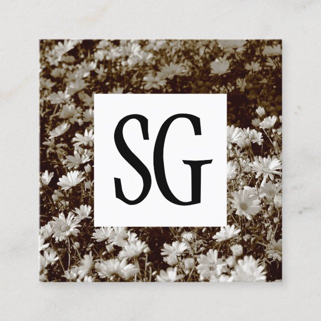 Square Panel - Initials - Sepia Daisies Square Business Card (Front)