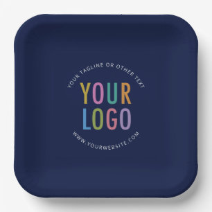 Square Paper Plates Custom Logo Branded Navy Blue