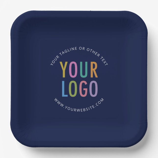 Square Paper Plates Custom Logo Branded Navy Blue (Front)
