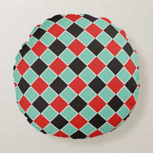 SQUARE Pattern - black red white + your background Round Cushion