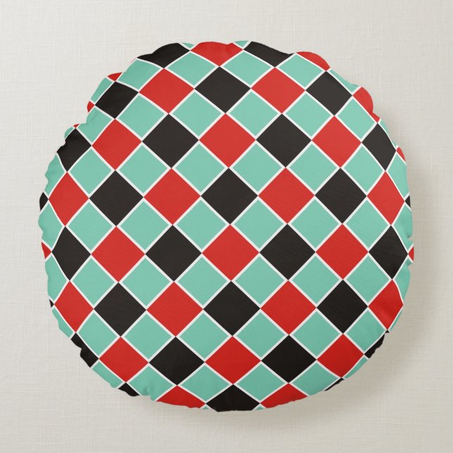 SQUARE Pattern - black red white + your background Round Cushion (Front)