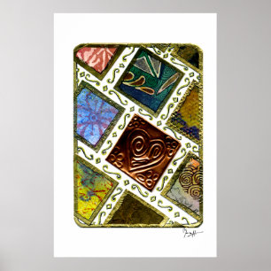 Square Pattern Different Techniques Copper Heart Poster