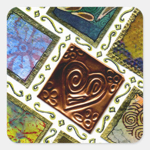 Square Pattern Different Techniques Copper Heart Sticker