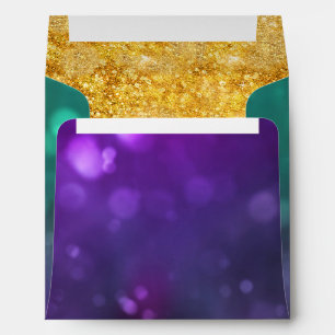 Square Peacock Colour Bokeh Gold Glitter Sparkle Envelope