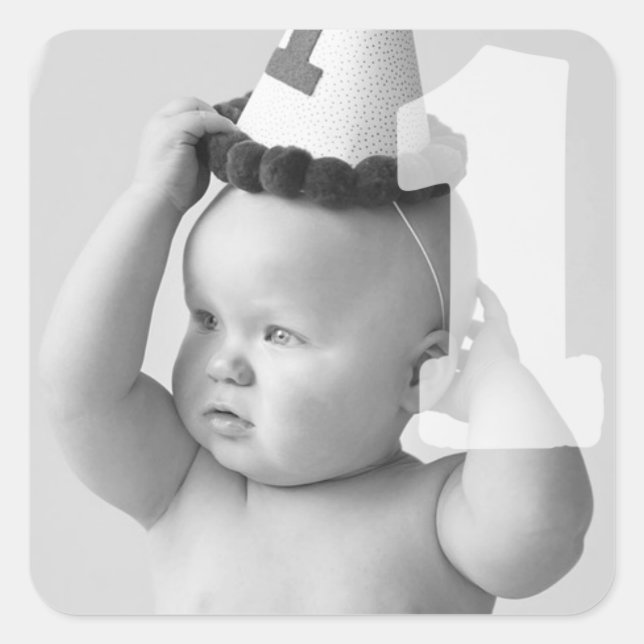 Square Personalise Photo Baby One Year Old Sticker (Front)