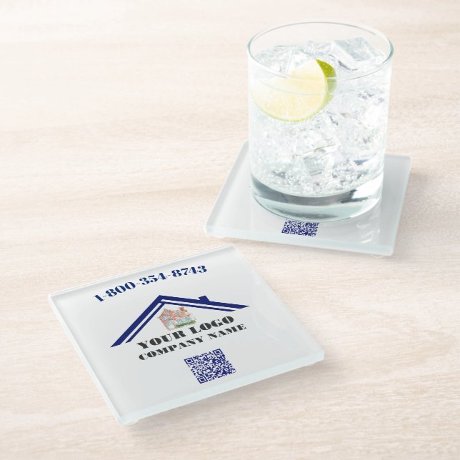 Square Personalised Custom Logo QR Code  Glass Coaster (Angled)