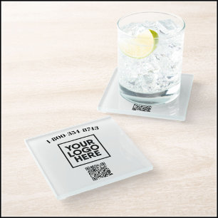 Square Personalised Custom Logo QR Code Glass Coaster
