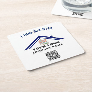 Square Personalised Custom Logo QR Code Paper Coaster