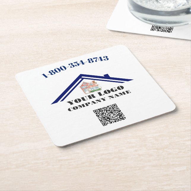 Square Personalised Custom Logo QR Code   Paper Coaster (Angled)