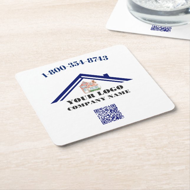 Square Personalised Custom Logo QR Code   Square Paper Coaster (Angled)