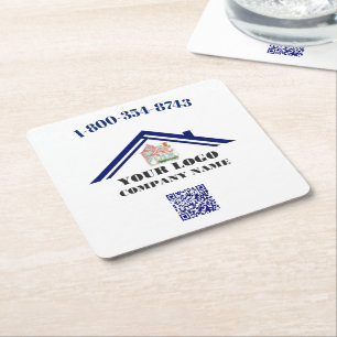 Square Personalized Custom Logo QR Code   Square Paper Coaster