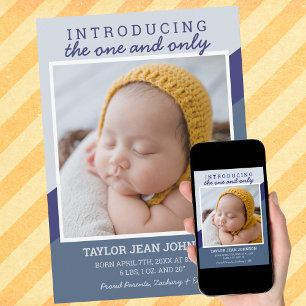 Square Photo Blue Colour Block Birth Announcement