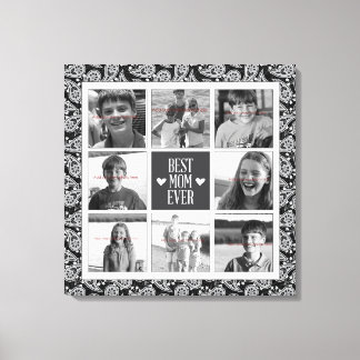 Square Photo Collage, Black&White Paisley 8 photos Canvas Print