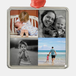 Square Photo Collage Christmas Metal Tree Decoration