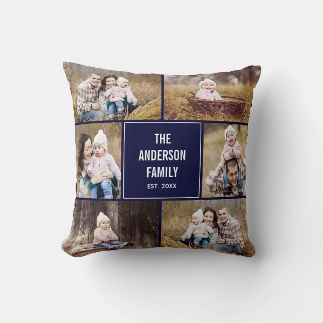 Square Photo Collage Custom Throw Pillow (Front)