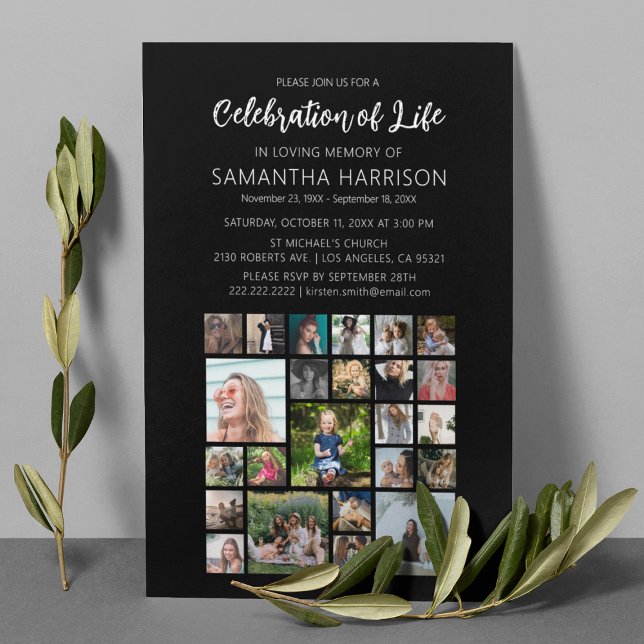 Square Photo Collage Funeral Celebration of Life Invitation (Creator Uploaded)