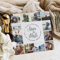 Square Photo Collage Save the Date Card | White
