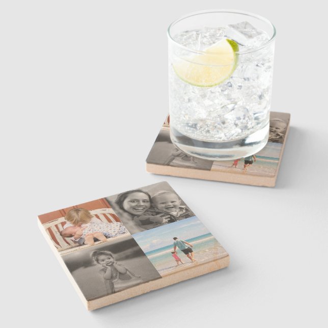 Square Photo Collage  Stone Coaster (Side)