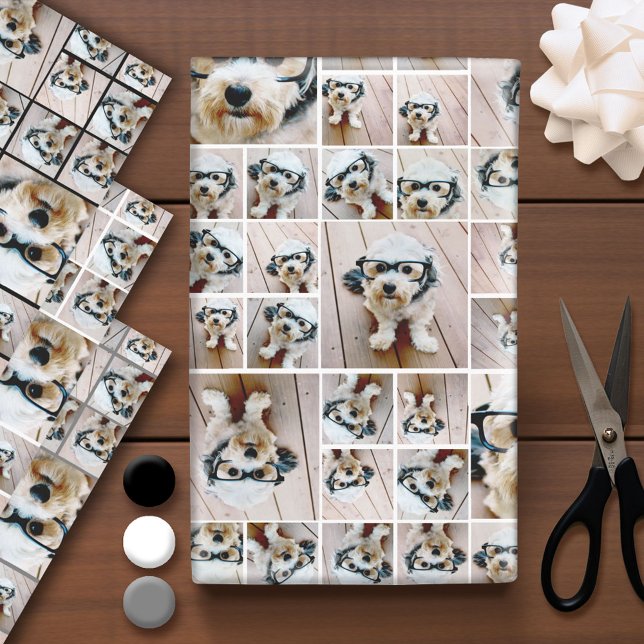 Square Photo Collage - Up to 14 photos Black Wrapping Paper Sheet (Custom Photo Wrapping Paper)