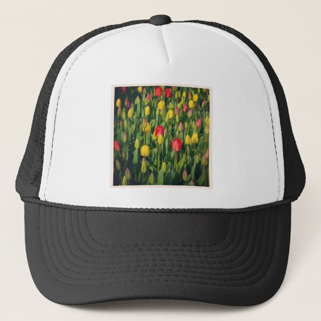 Square Photo - Colourful Tulips Trucker Hat (Front)