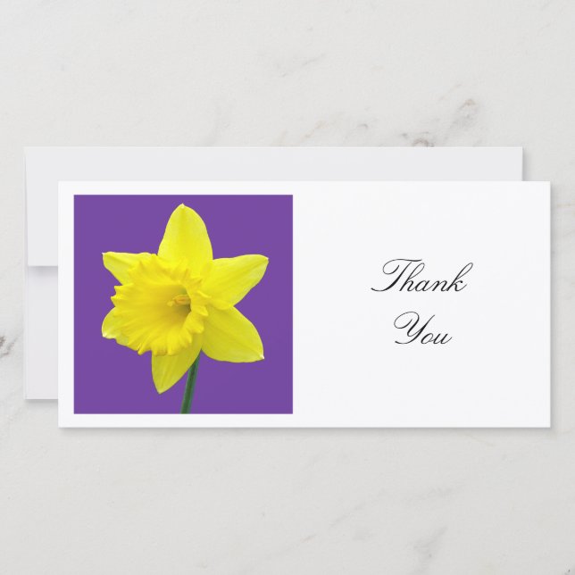 Square Photo - Daffodil on Purple Thank You Card (Front)