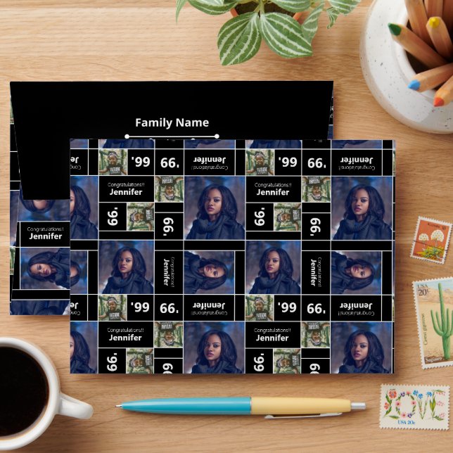 Square Photo Graduation Class Year Black Envelope (Desk)