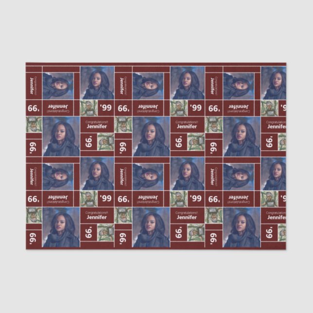 Square Photo Graduation Class Year Maroon Tissue Paper (Front)