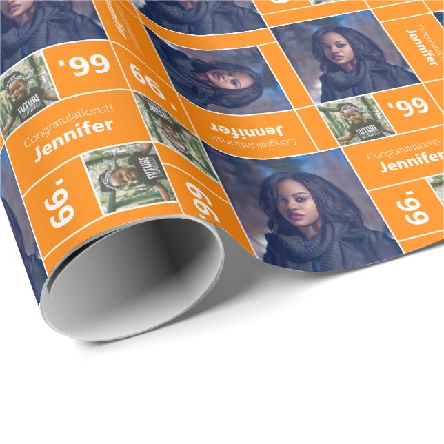 Square Photo Graduation Class Year Orange Wrapping Paper (Roll Corner)