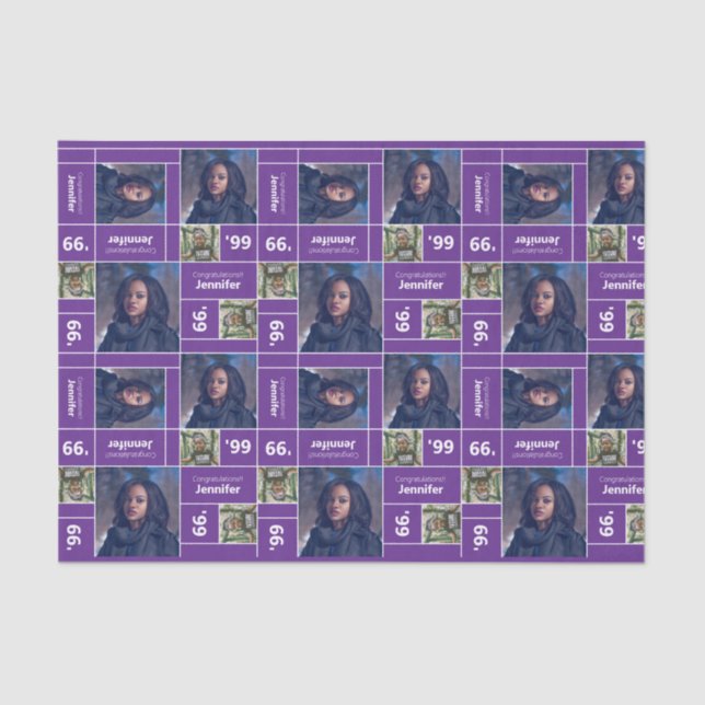 Square Photo Graduation Class Year Purple Tissue Paper (Front)