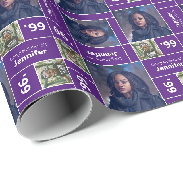 Square Photo Graduation Class Year Purple Wrapping Paper (Roll Corner)
